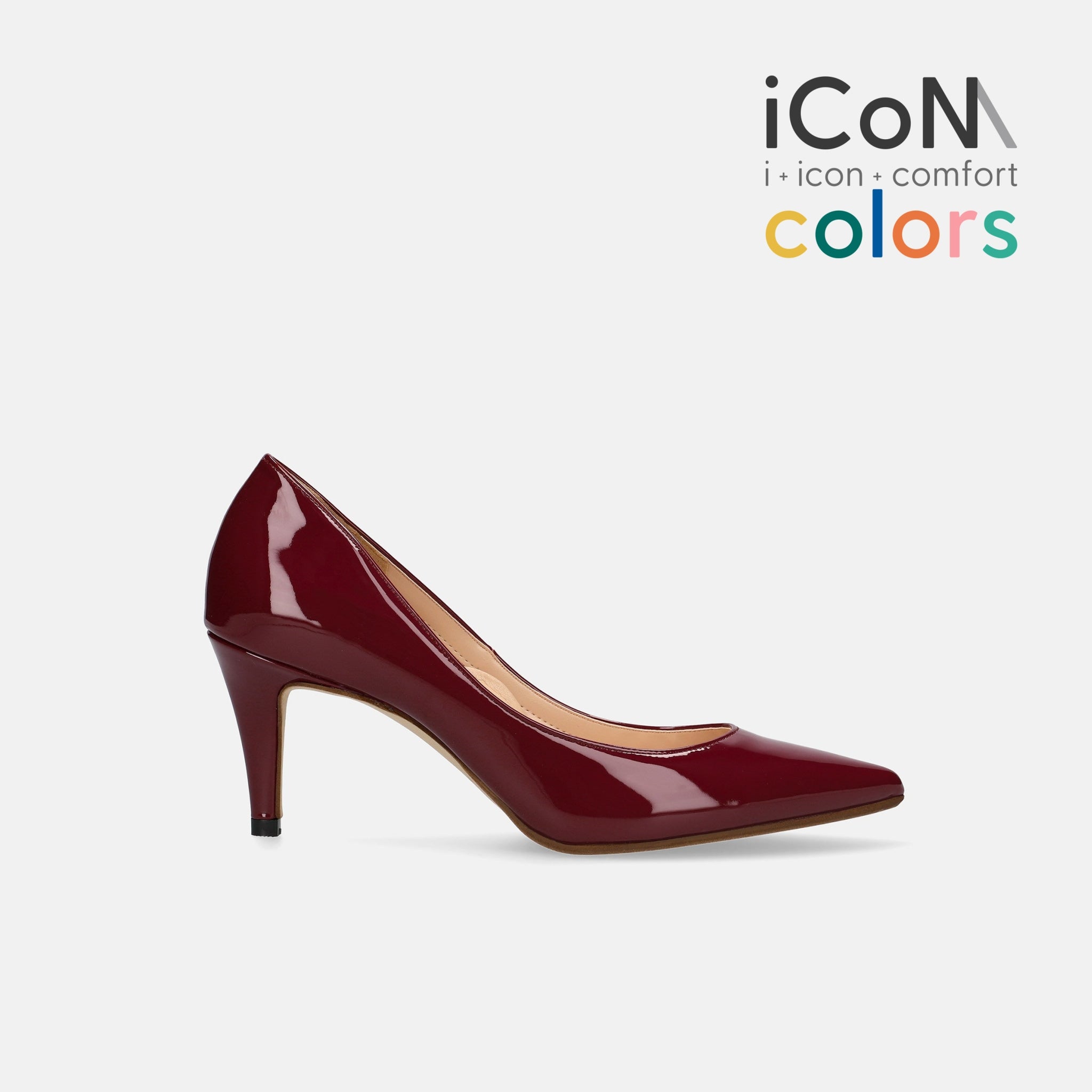 30%OFF：iCoN COLORS：ポインテッドトゥ エナメル パンプス（C76531）ボルドーE