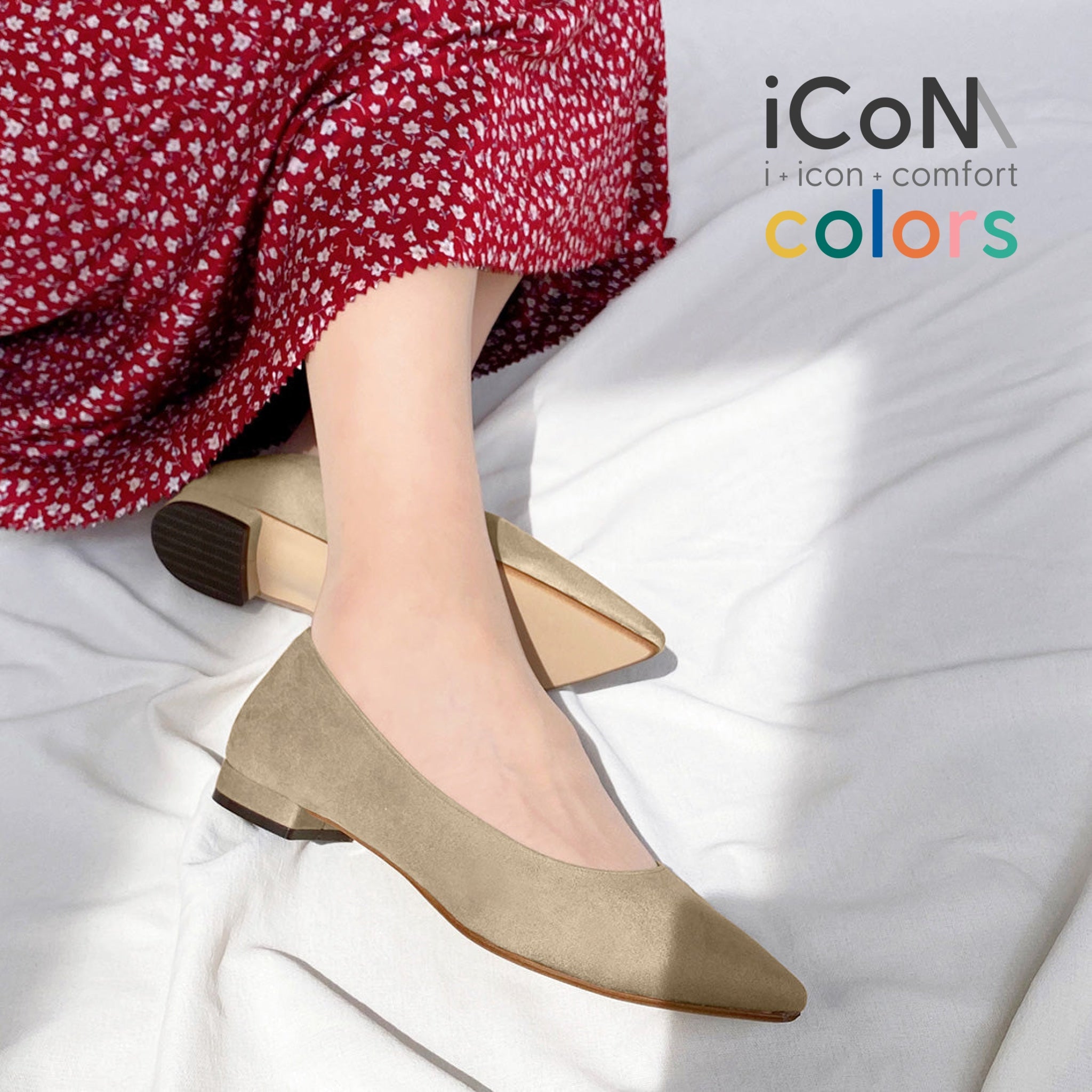 15%OFF：iCoN COLORS：ポインテッドトゥ スエード フラットシューズ（C20142）グレージュS