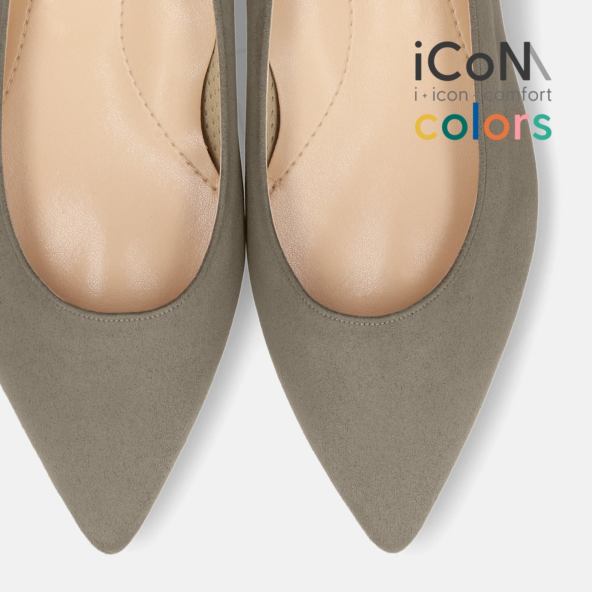 15%OFF：iCoN COLORS：ポインテッドトゥ スエード フラットシューズ（C20142）グレージュS