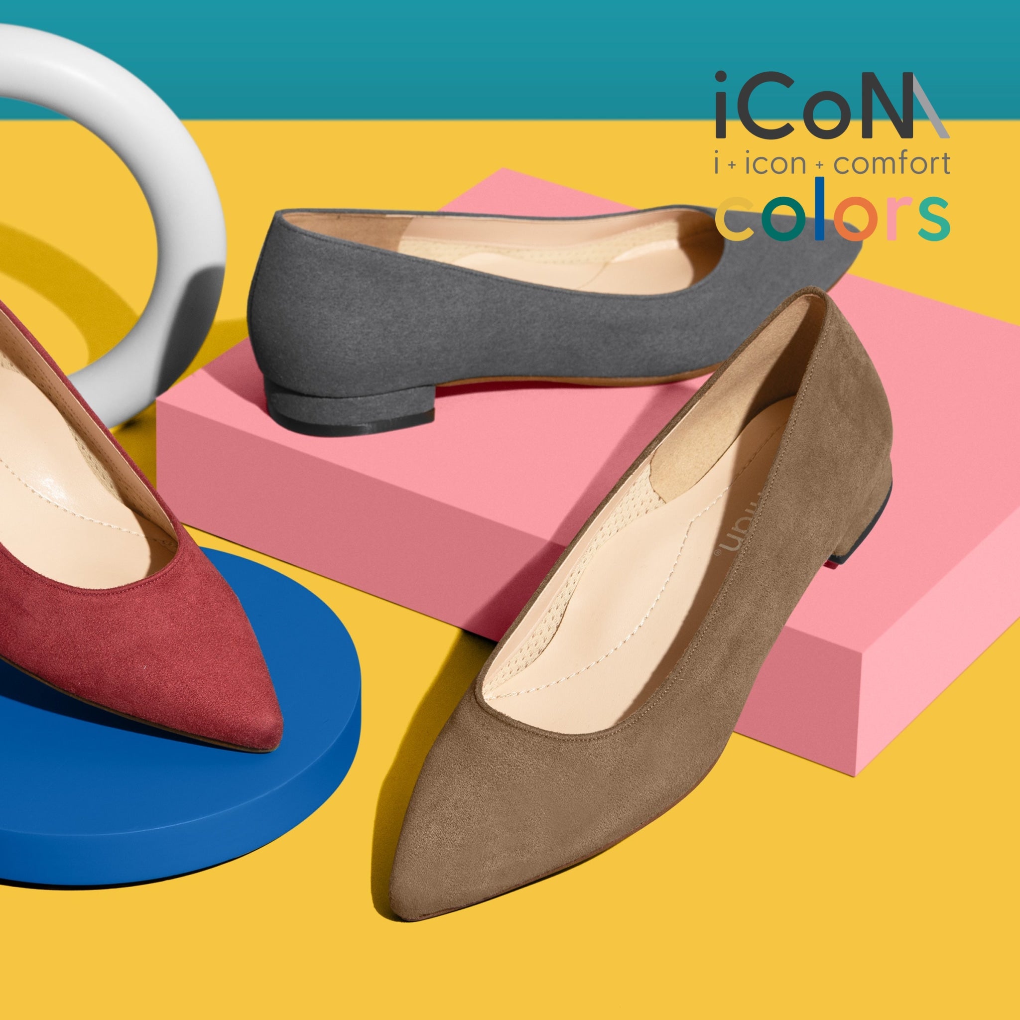 30%OFF：iCoN COLORS：ポインテッドトゥ スエード フラットシューズ（C20142）トープS