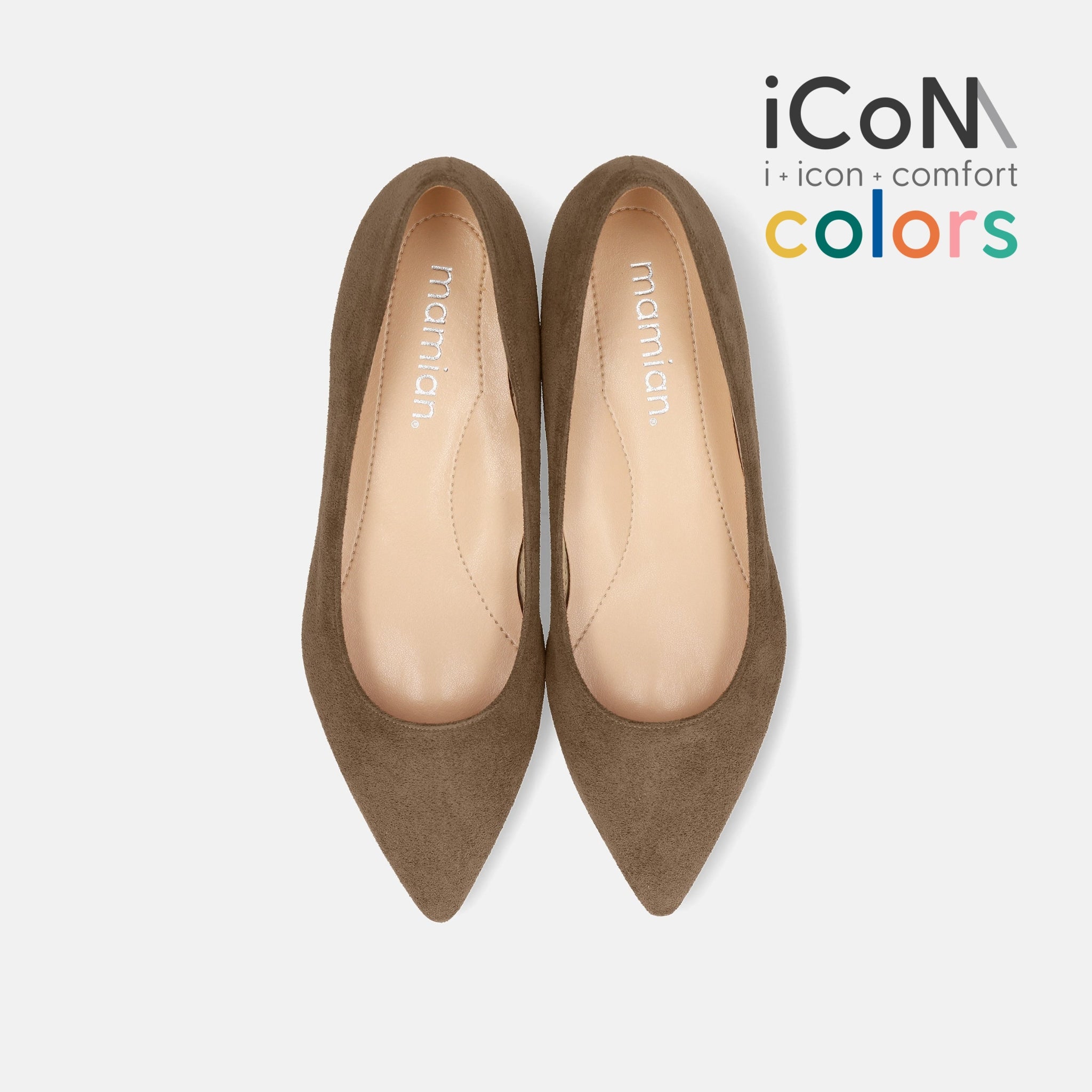 iCoN COLORS ポインテッドトゥ スエード フラットパンプス-