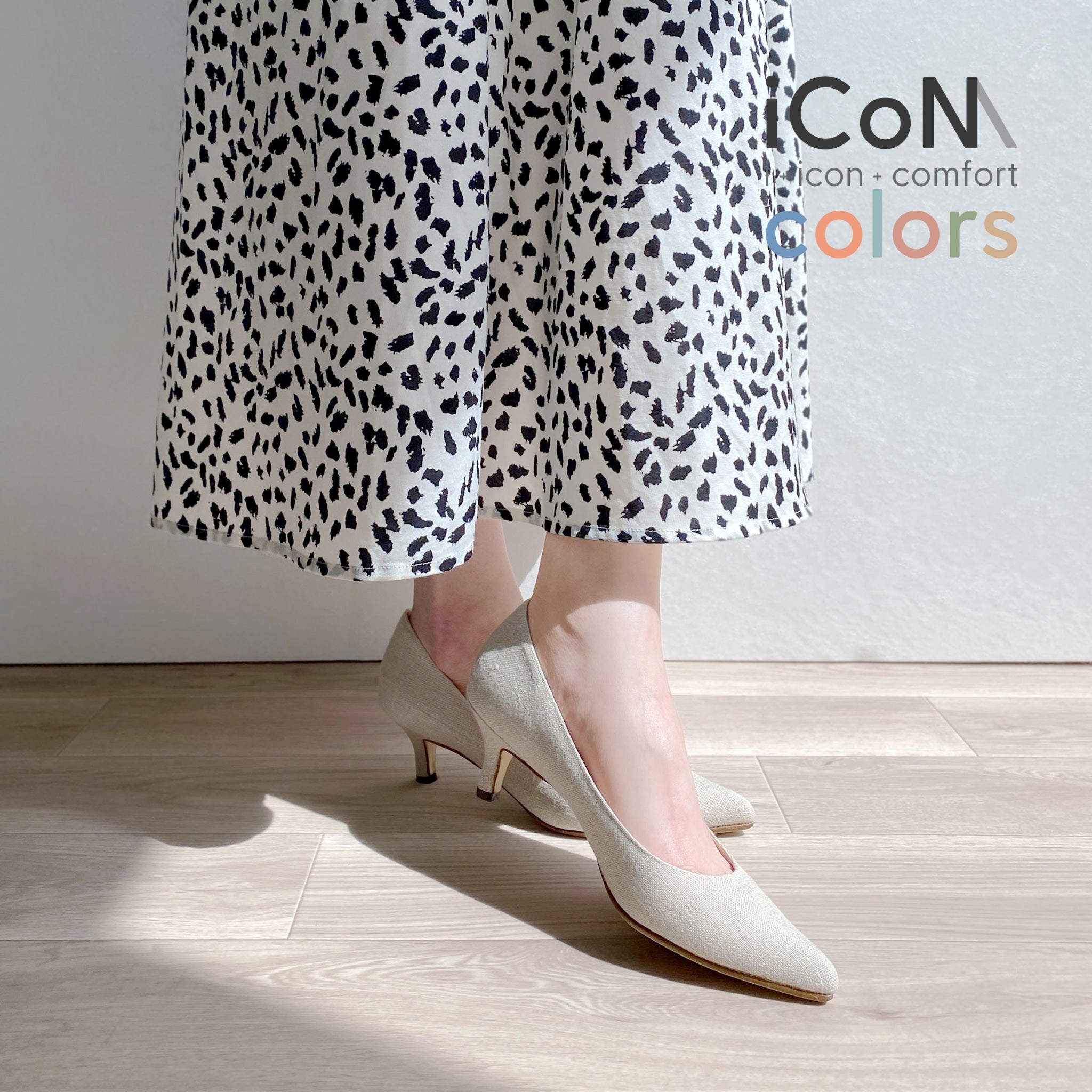 15%OFF：iCoN COLORS：ポインテッドトゥ リネン パンプス（C57175