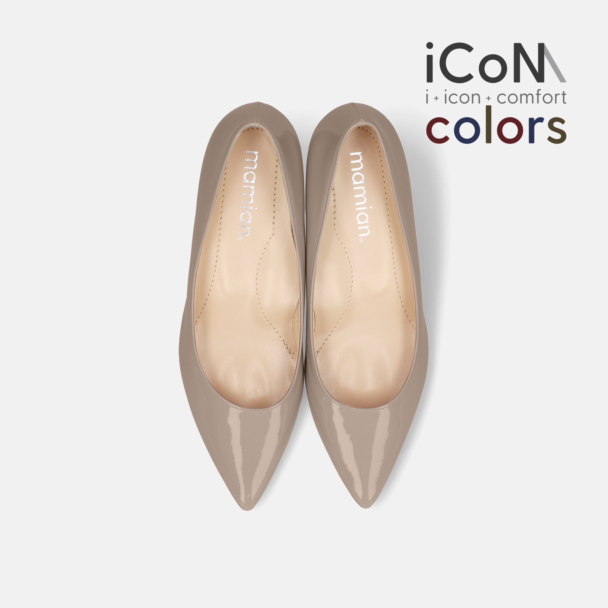 2024AW：iCoN COLORS：ポインテッドトゥ エナメル パンプス（C57171）グレージュE