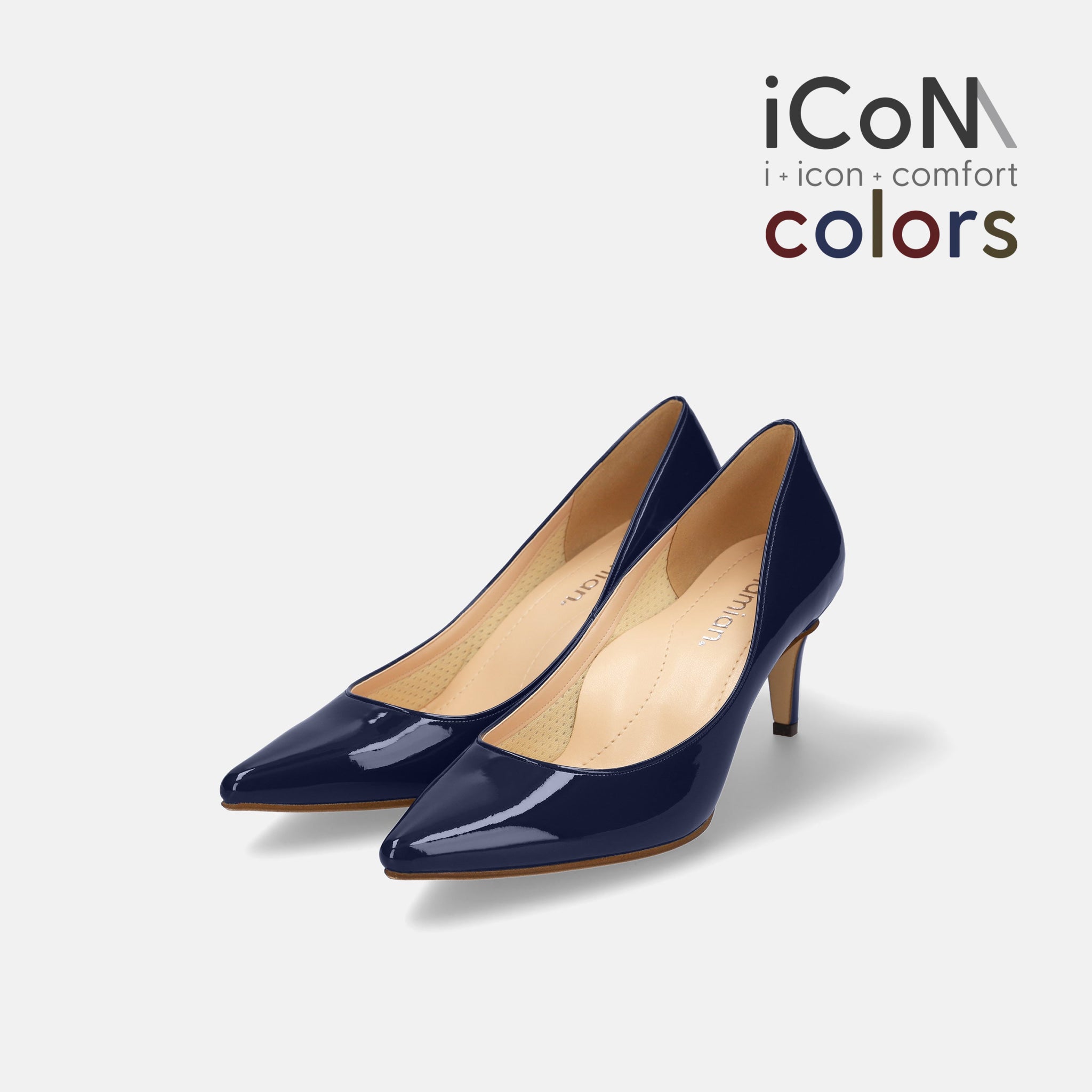 20%OFF：2024AW：iCoN COLORS：ポインテッドトゥ エナメル パンプス（C76531）クラシックネイビー