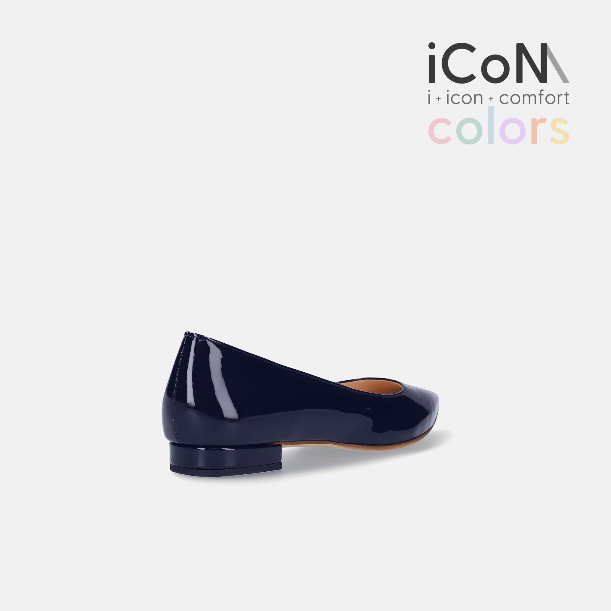 20%OFF：2024SS：iCoN COLORS：ポインテッドトゥ エナメル フラットシューズ（C20141）クラシックネイビー