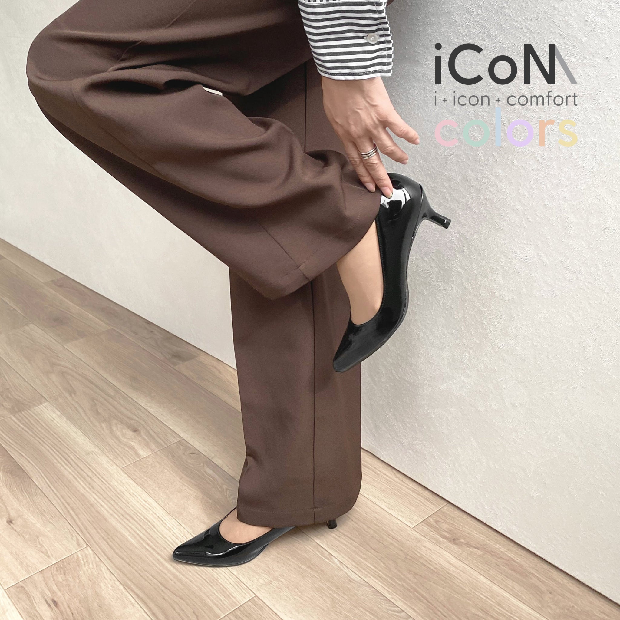 2024SS：iCoN COLORS：ポインテッドトゥ エナメル パンプス（C57171）ブラックE