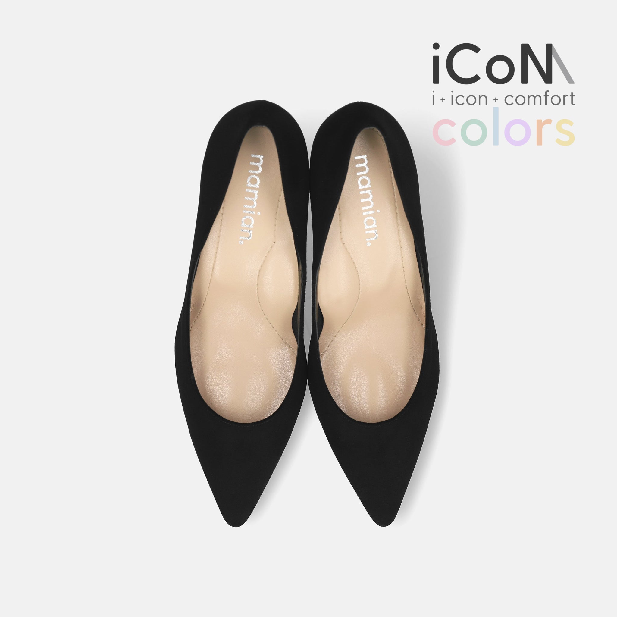 2024SS：iCoN COLORS：ポインテッドトゥ スエード パンプス（C76532）ブラックS