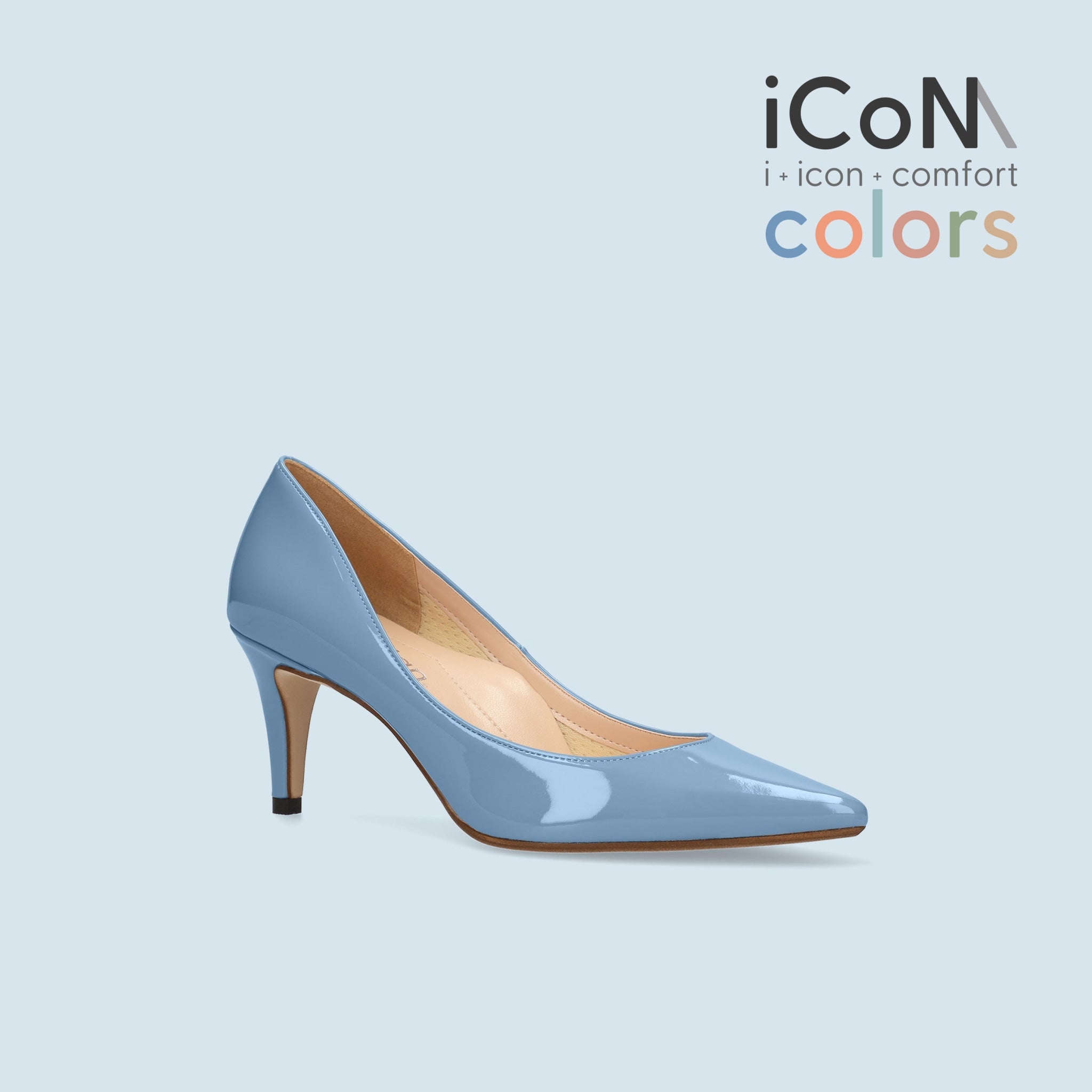 20%OFF：iCoN COLORS：ポインテッドトゥ エナメル パンプス（C76531）スカイブルー