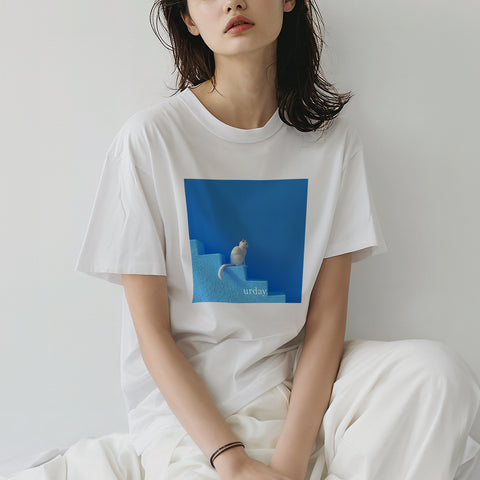 urday【Animal／White Cat／B】フォトTシャツ（7949763）ホワイト/urday（マミアン）