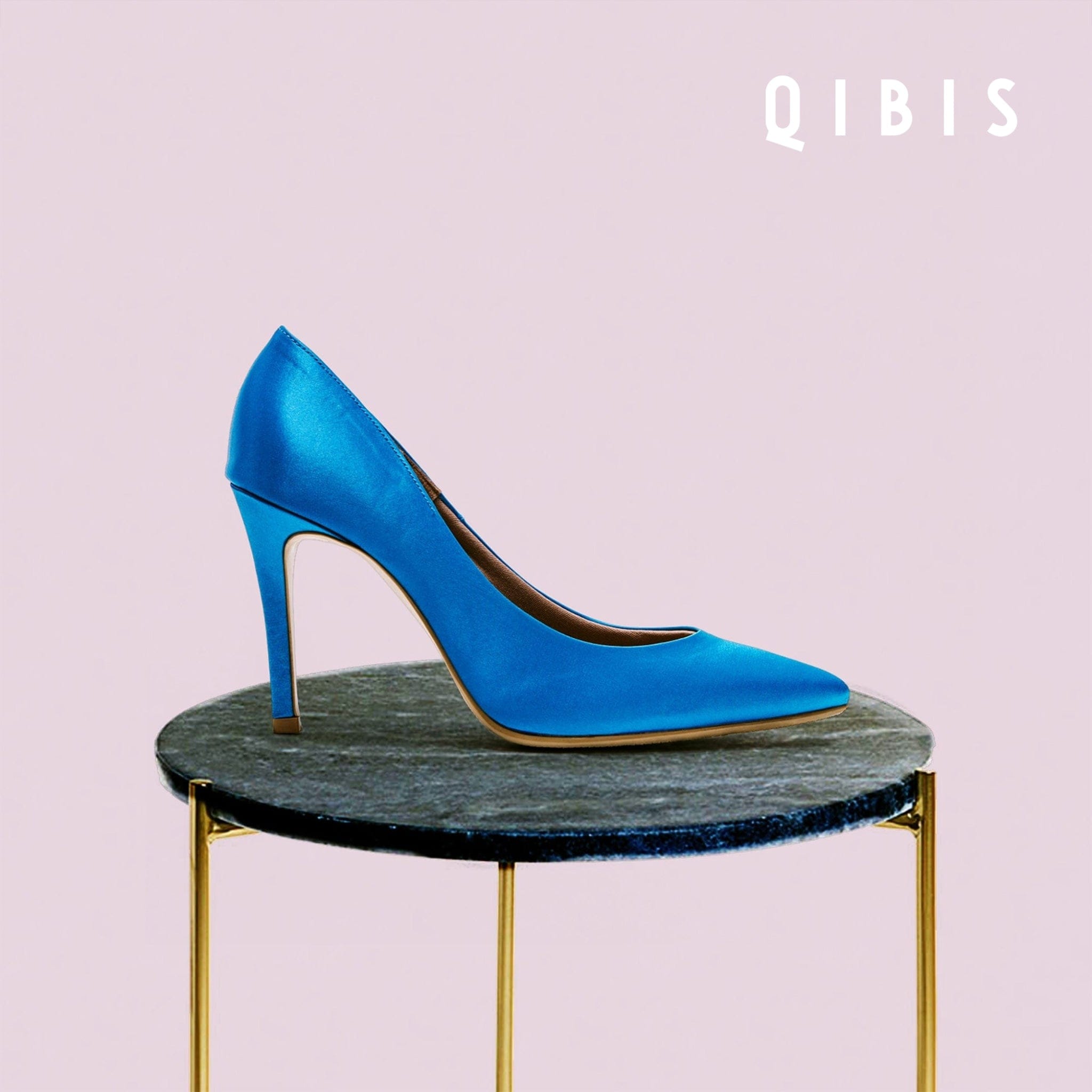 40%OFF：QIBIS ONE：9cmヒール ポインテッドトゥ パンプス（QM9004）Lブルー